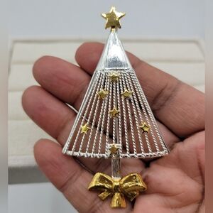 Vintage Christmas Brooch • Gold & Silvertone Tree